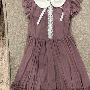 Weissman Mauve Dress with White Lace Collar